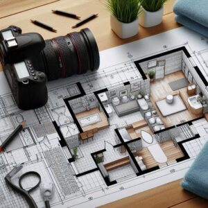 Bathroom Remodel plan with a camera capturing design details